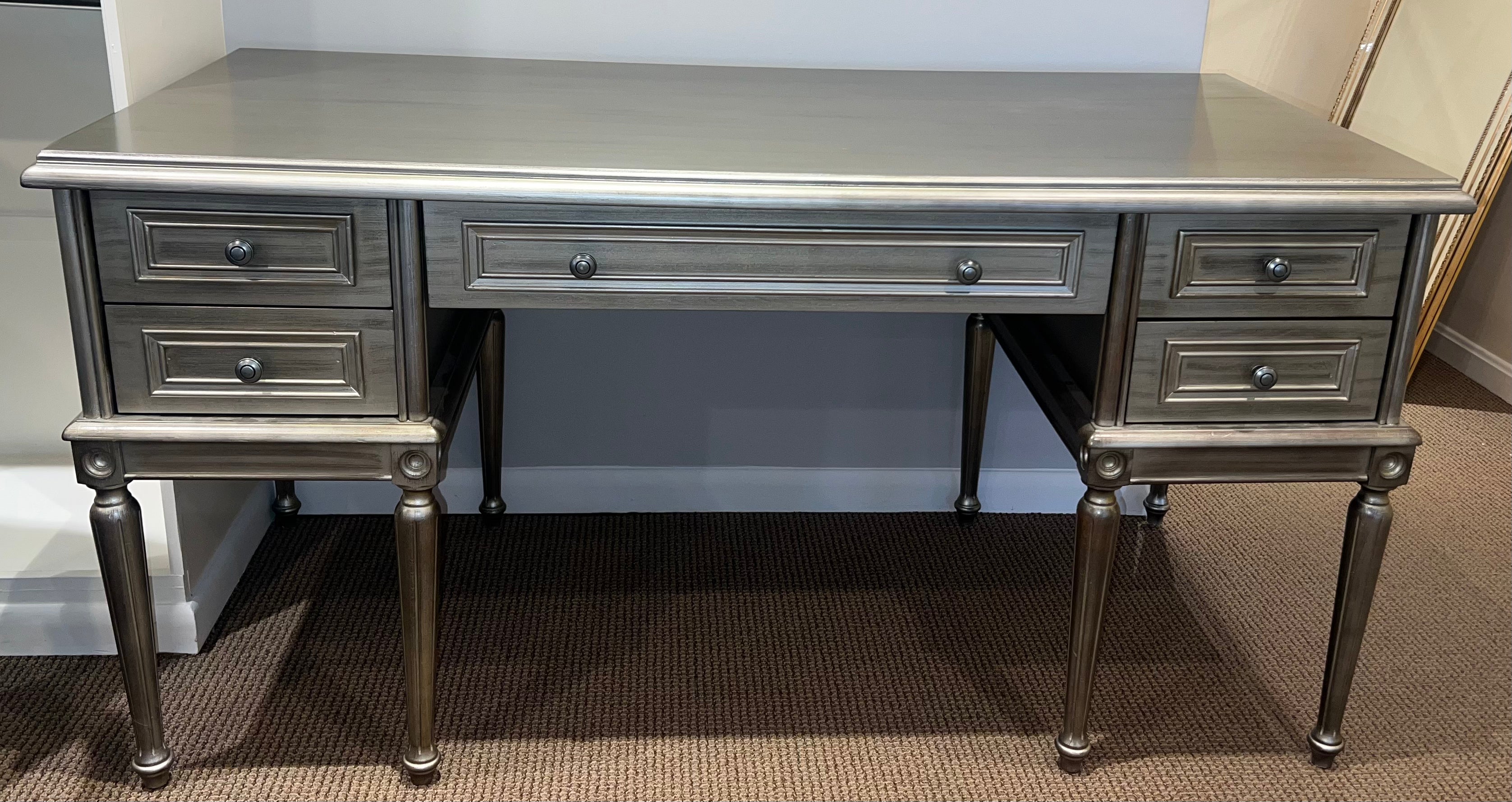 Classical French Style Desk and Green Leather Chair Set