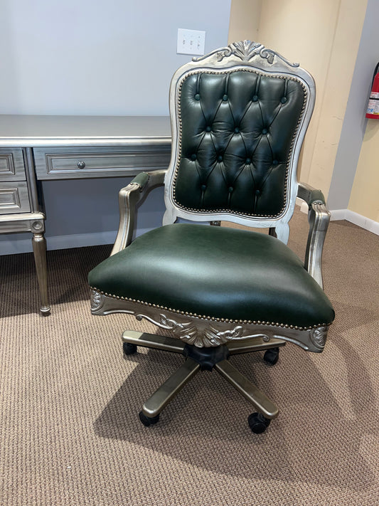 Classical French Style Desk and Green Leather Chair Set