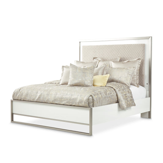 Marquee Queen Panel Bed with LED Lighting - Cloud White