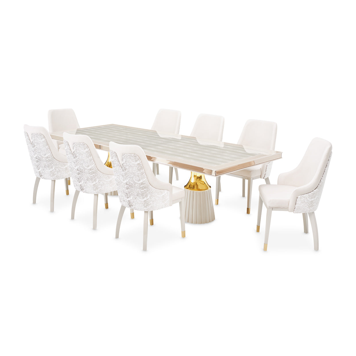 Carmela Double Pedestal Dining Table - Shimmer Ivory