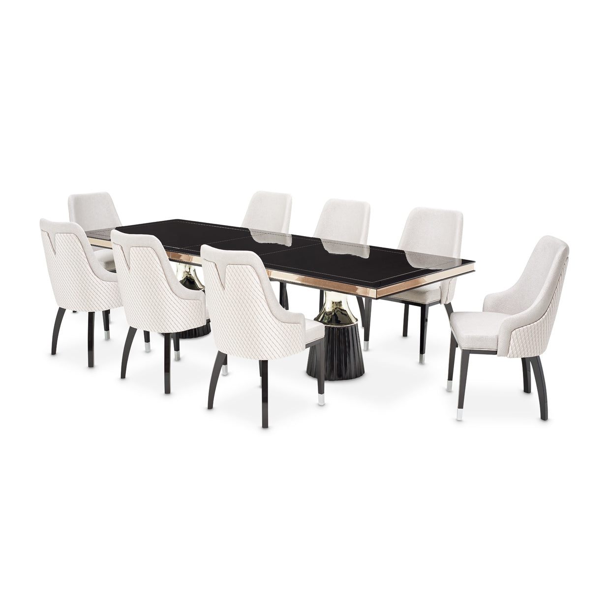 Carmela Double Pedestal Dining Table - Glossy Charcoal Sand