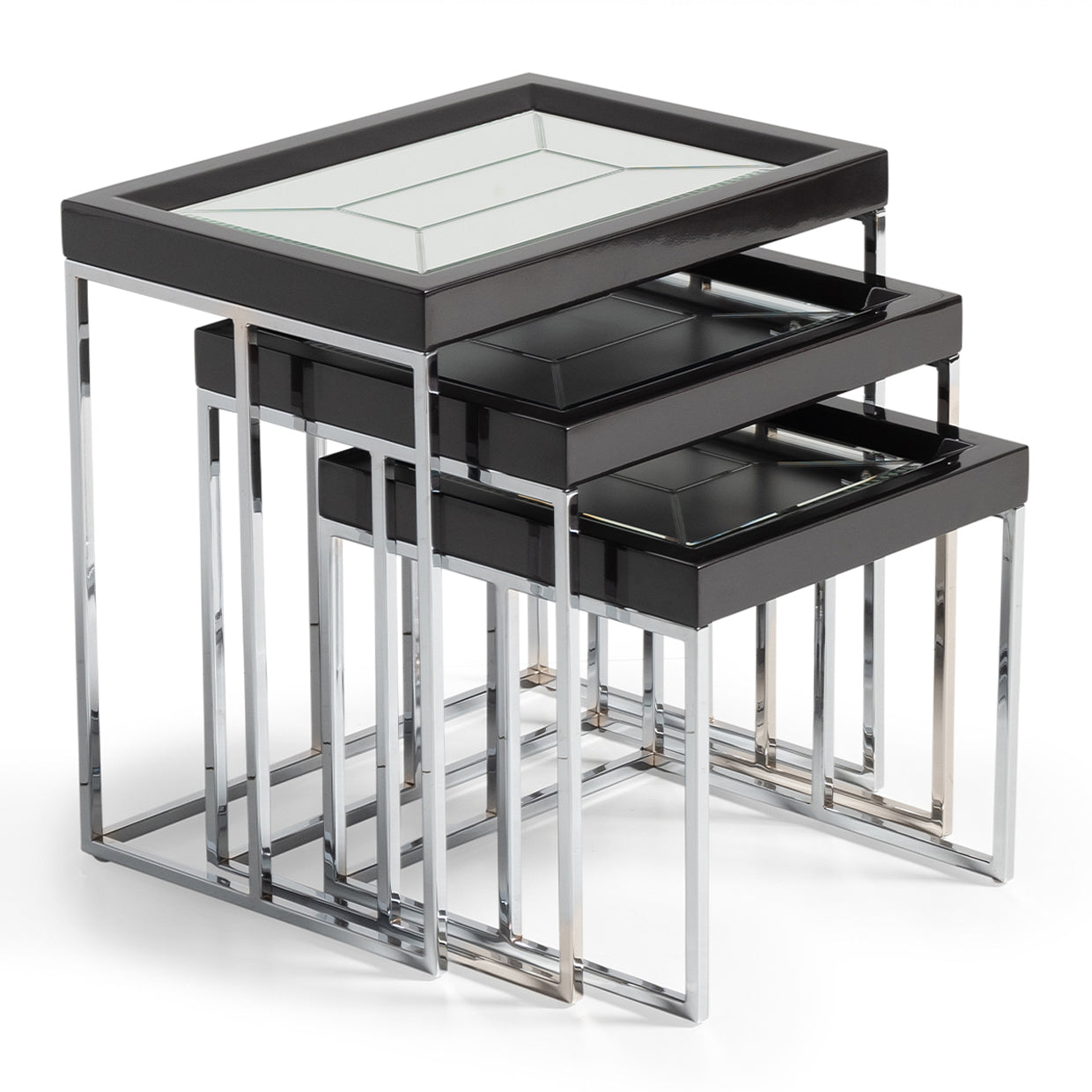Carmela Nesting Tables, Set of 3 - Glossy Charcoal