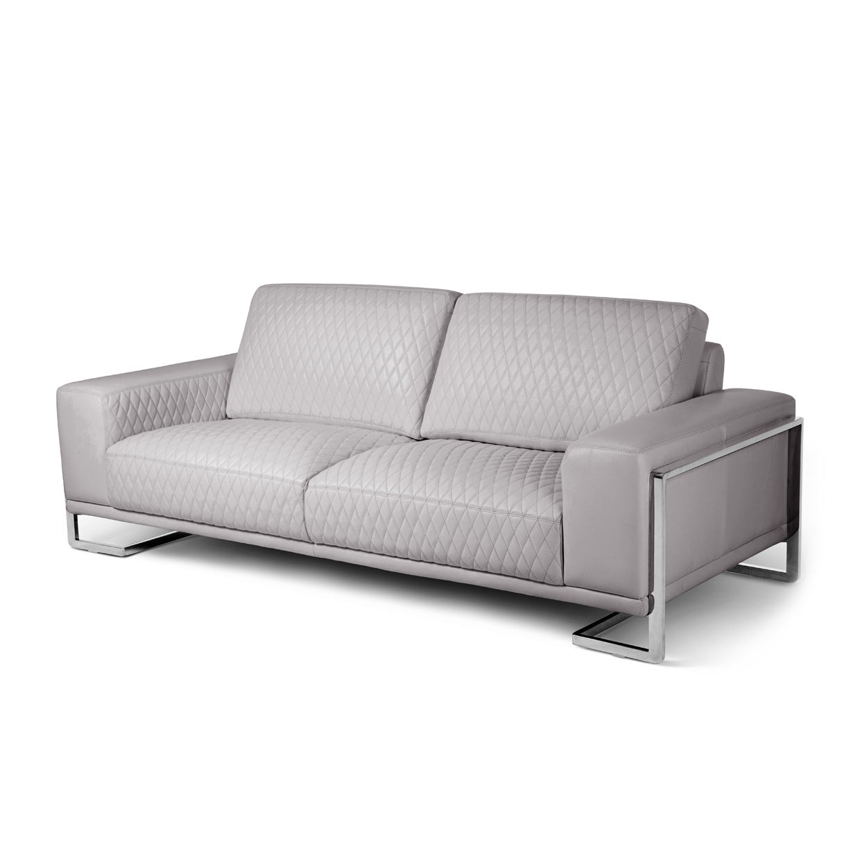 Gianna Leather Sofa - Light Gray/Stainless Steel