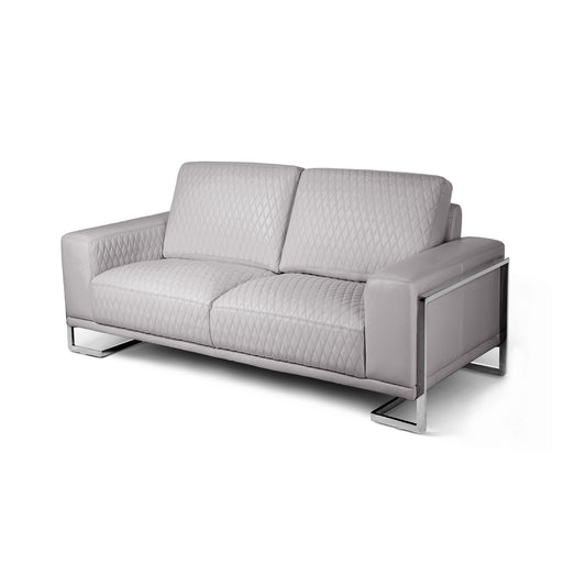 Gianna Leather Loveseat - Light Gray/Stainless Steel