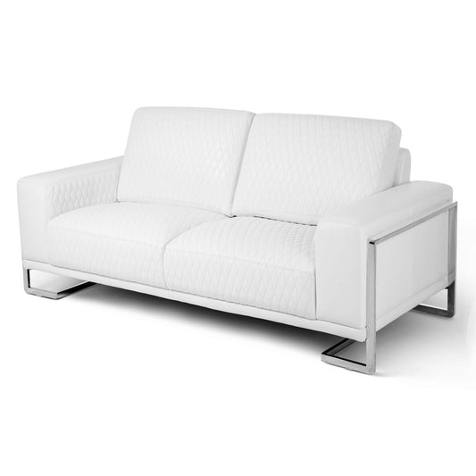 Gianna Leather Loveseat - White/Stainless Steel