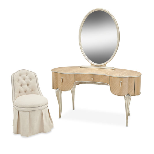 Villa Cherie Vanity Set with Mirror & Chair- Caramel