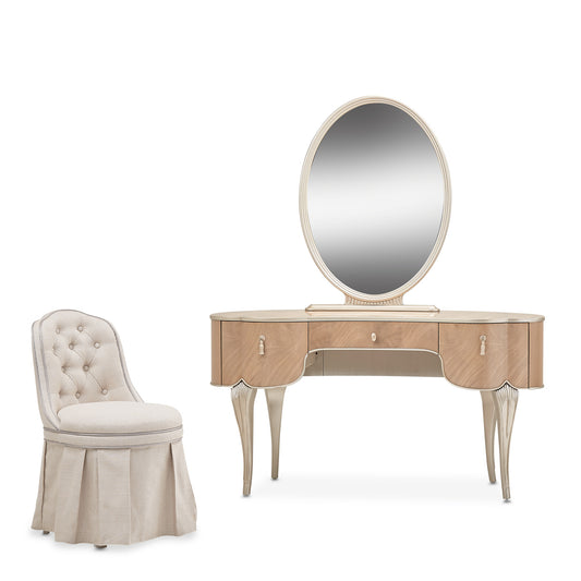 Villa Cherie Vanity Set with Mirror & Chair- Caramel