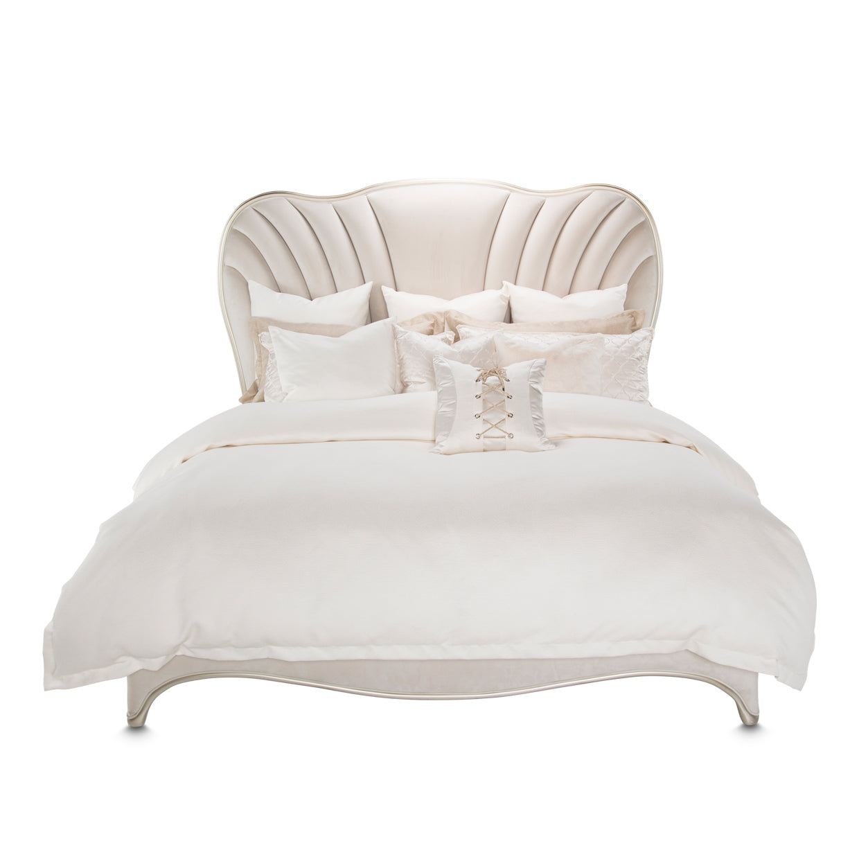 London Place Queen Velvet Panel Bed - Creamy Pearl
