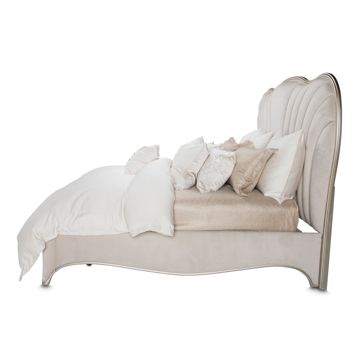 London Place Eastern King Velvet Panel Bed - Creamy Pearl