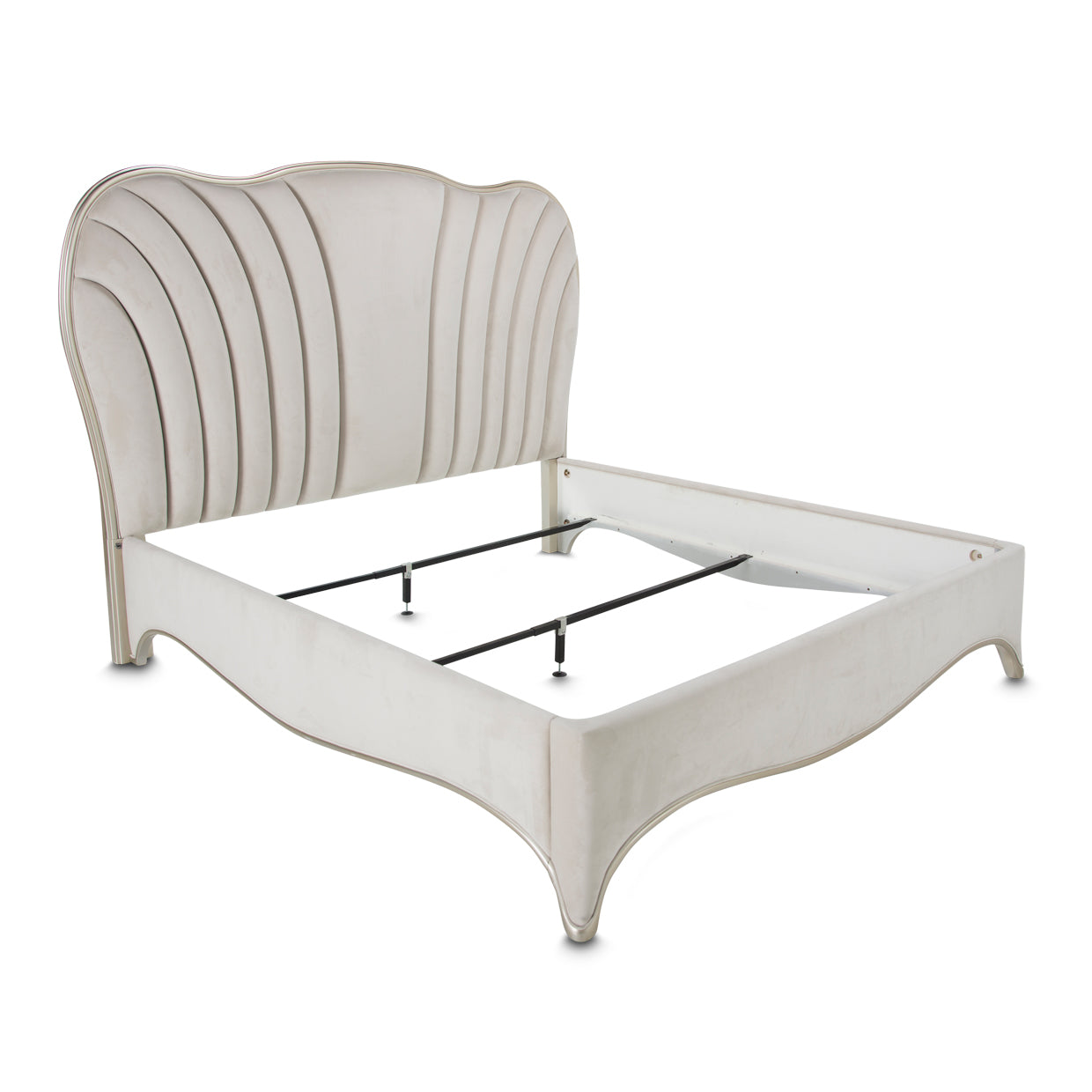London Place Eastern King Velvet Panel Bed - Creamy Pearl