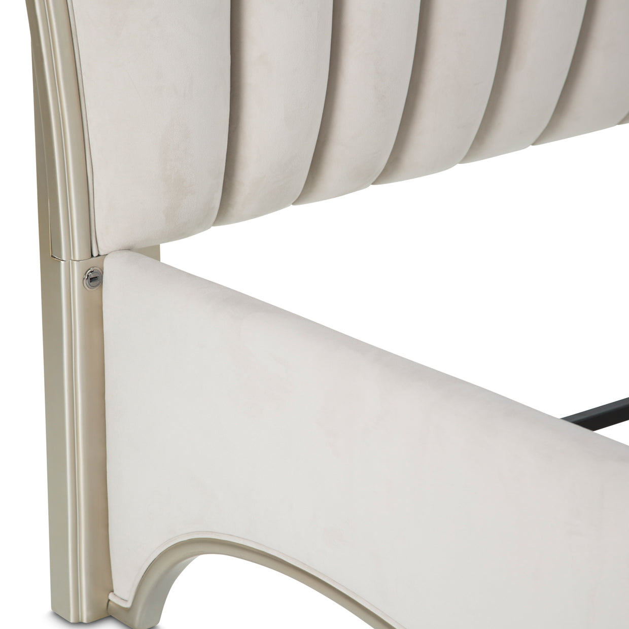 London Place Eastern King Velvet Panel Bed - Creamy Pearl