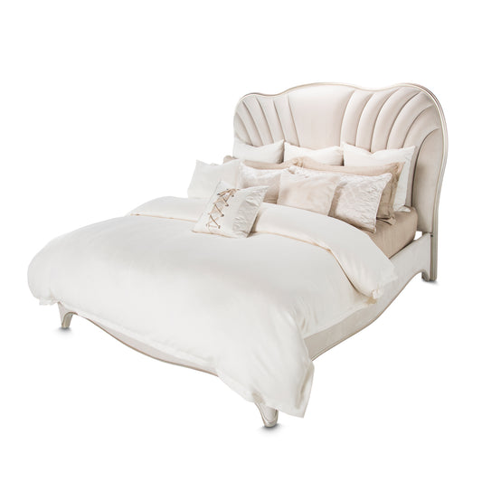 London Place Queen Velvet Panel Bed - Creamy Pearl