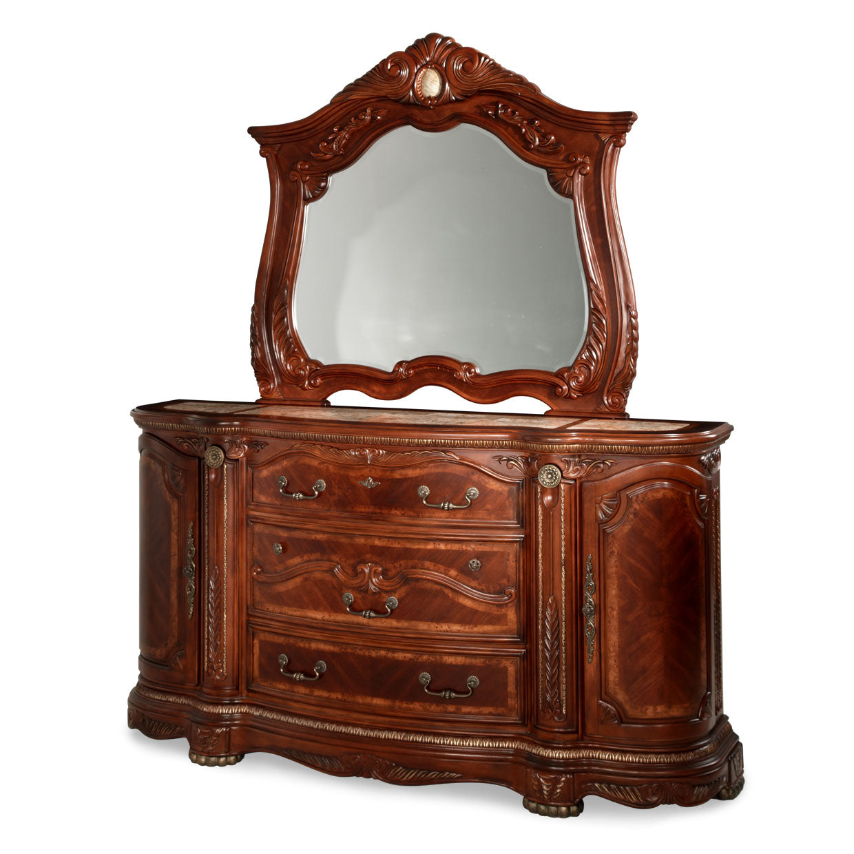 Cortina Dresser & Mirror - Honey Walnut