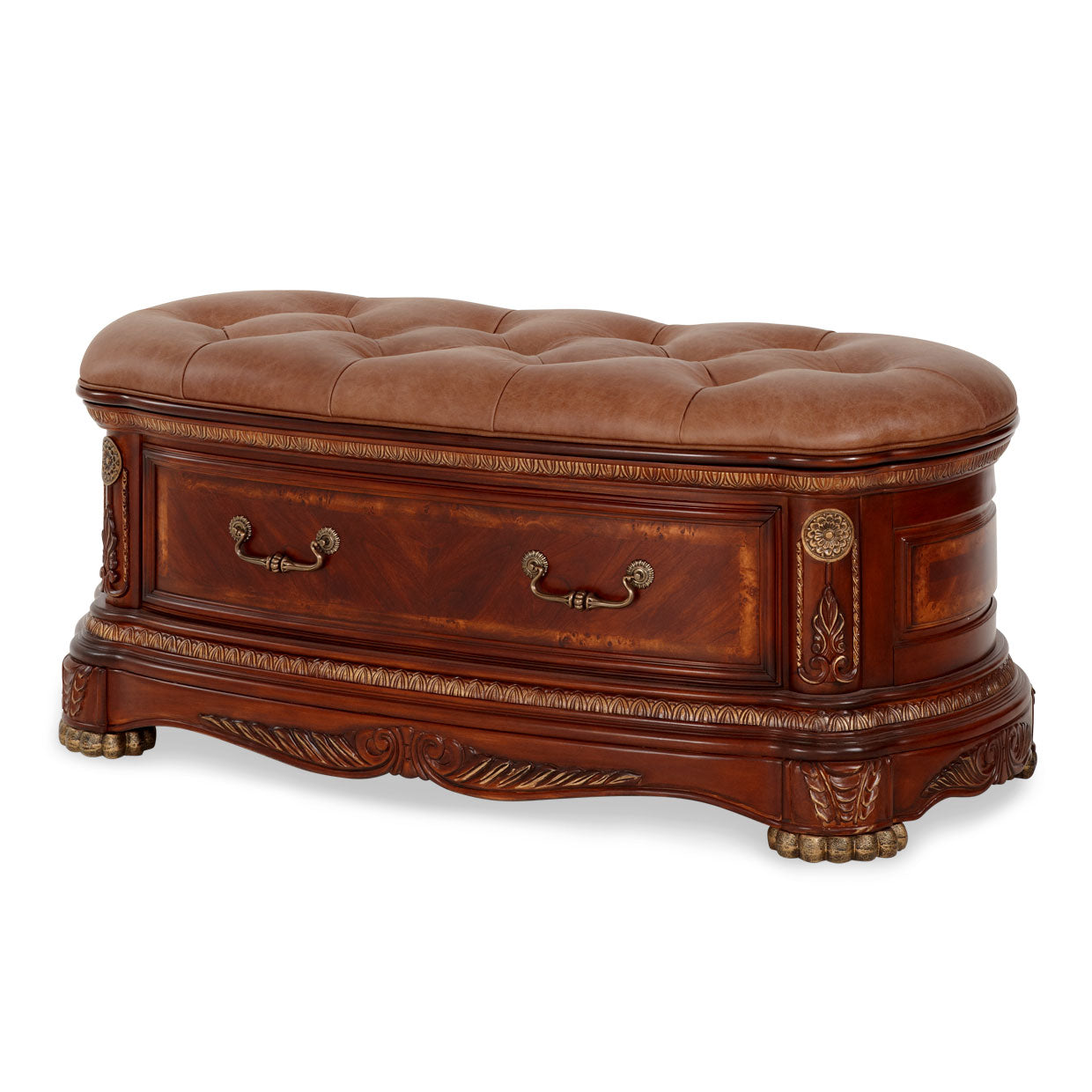 Cortina Leather Bedside Bench - Honey Walnut