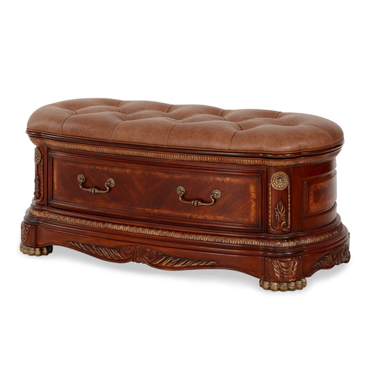 Cortina Leather Bedside Bench - Honey Walnut
