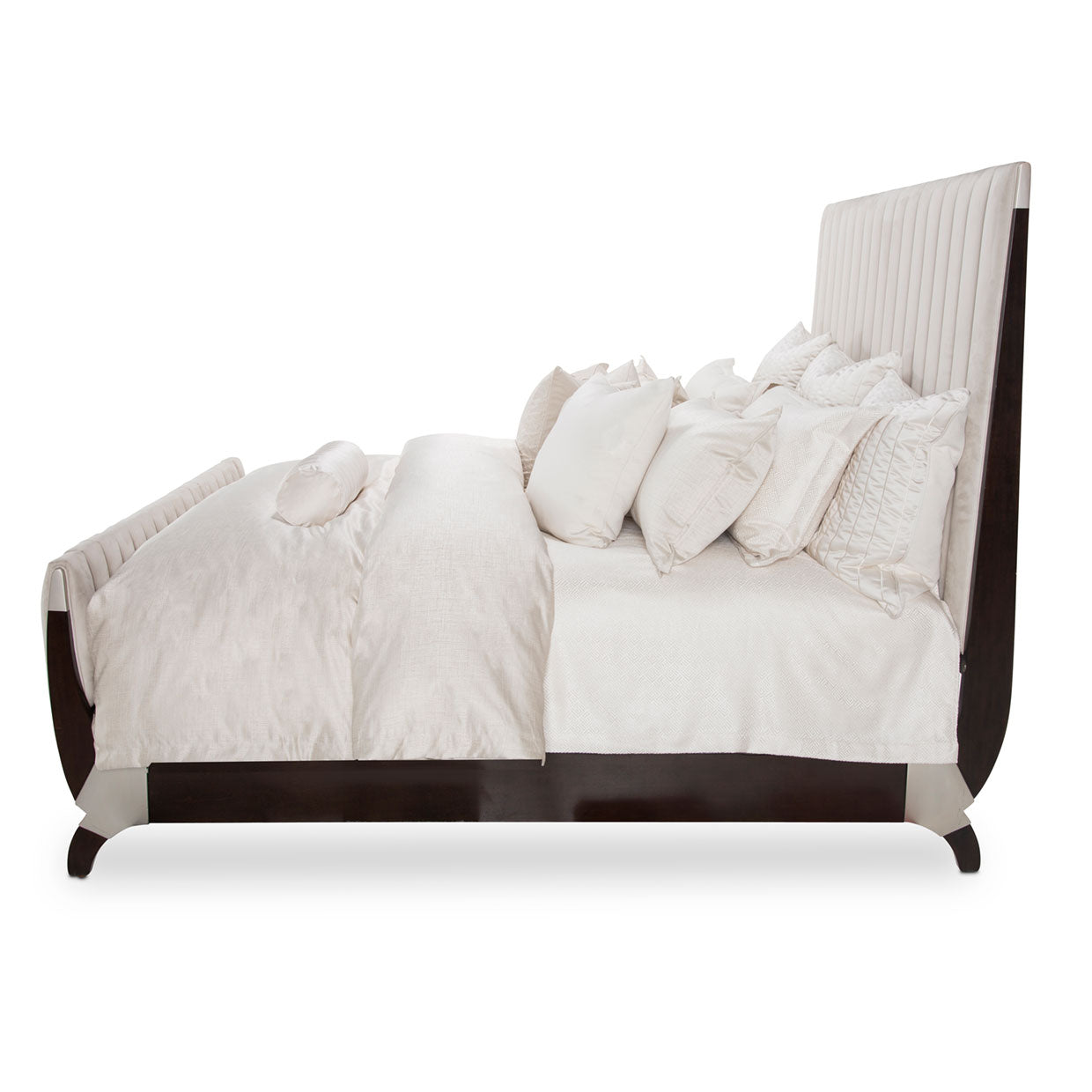 Paris Chic Cal. King Tufted Sleigh Bed - Doeskin/Espresso