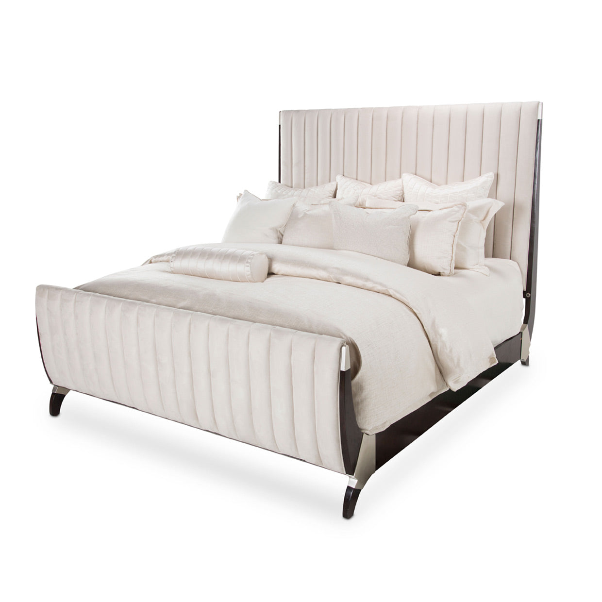 Paris Chic Queen Tufted Sleigh Bed - Doeskin/Espresso
