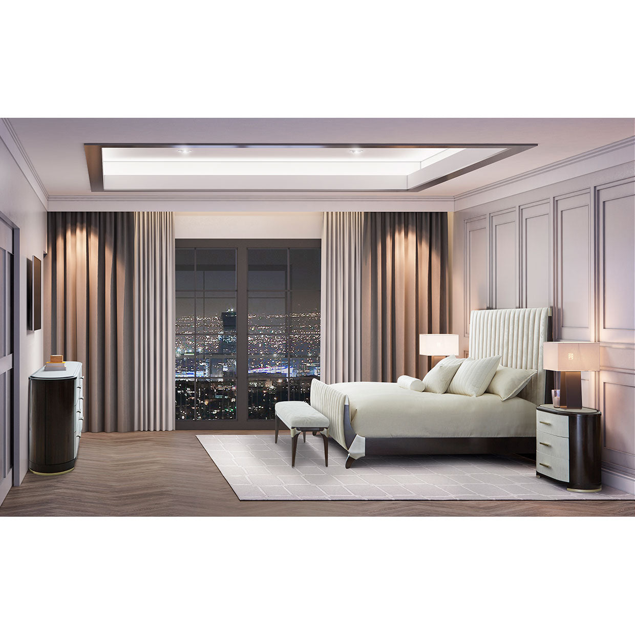 Paris Chic Eastern King Tufted Sleigh Bed - Doeskin/Espresso