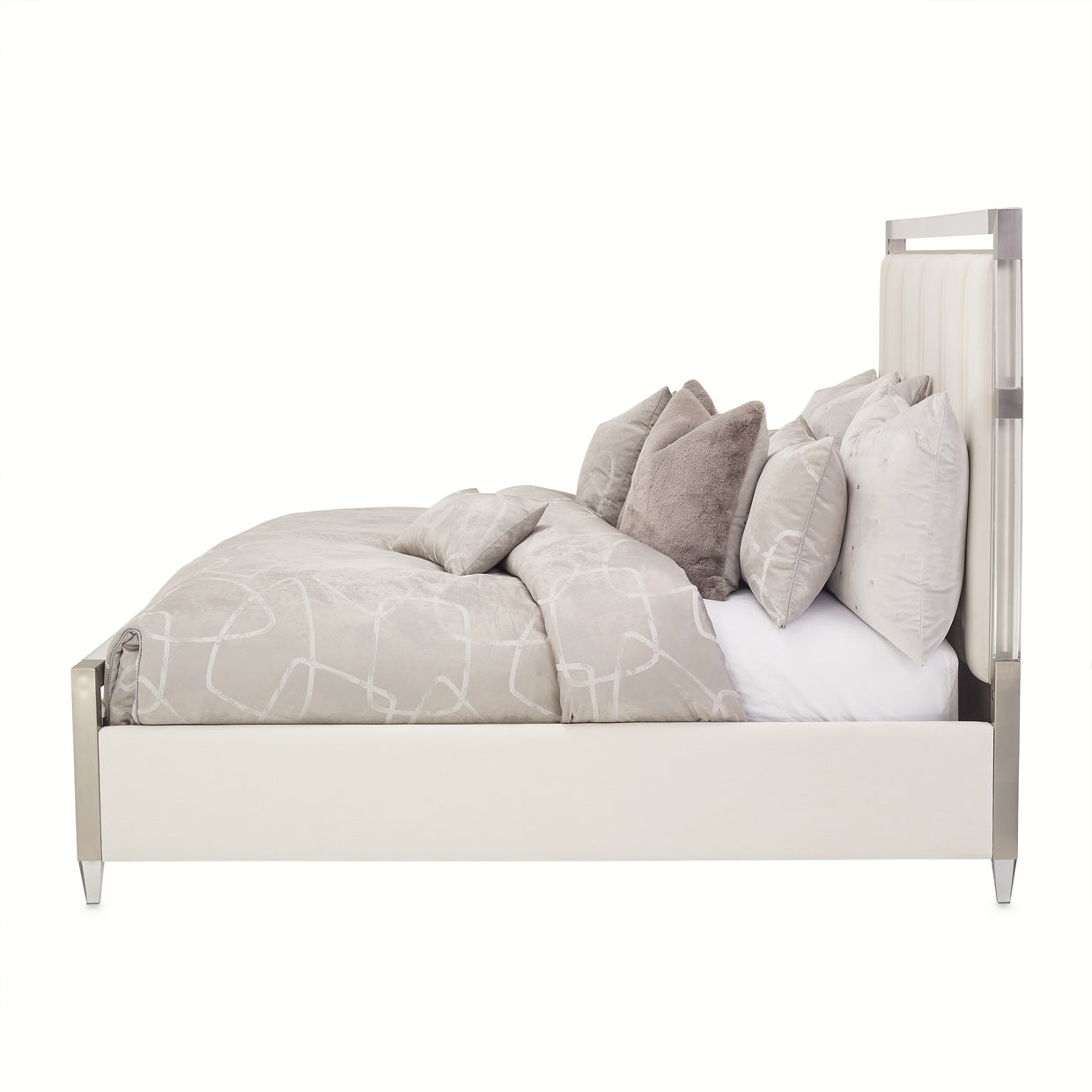 Penthouse Queen Short Panel Bed - Frosted Linen/Ash Gray