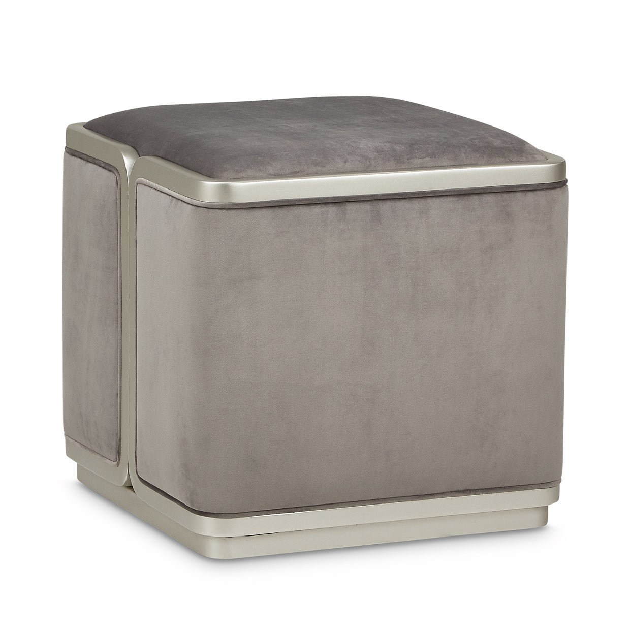 Linea Velvet Ottoman - Gray Pearl/Silver Mist