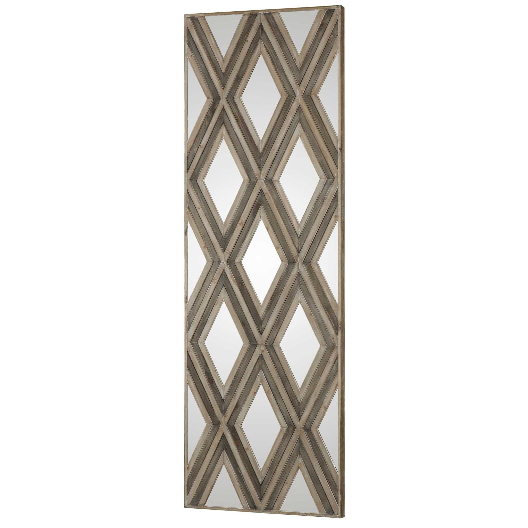 Tahira - Geometric Argyle Pattern Wall Mirror - Light Brown