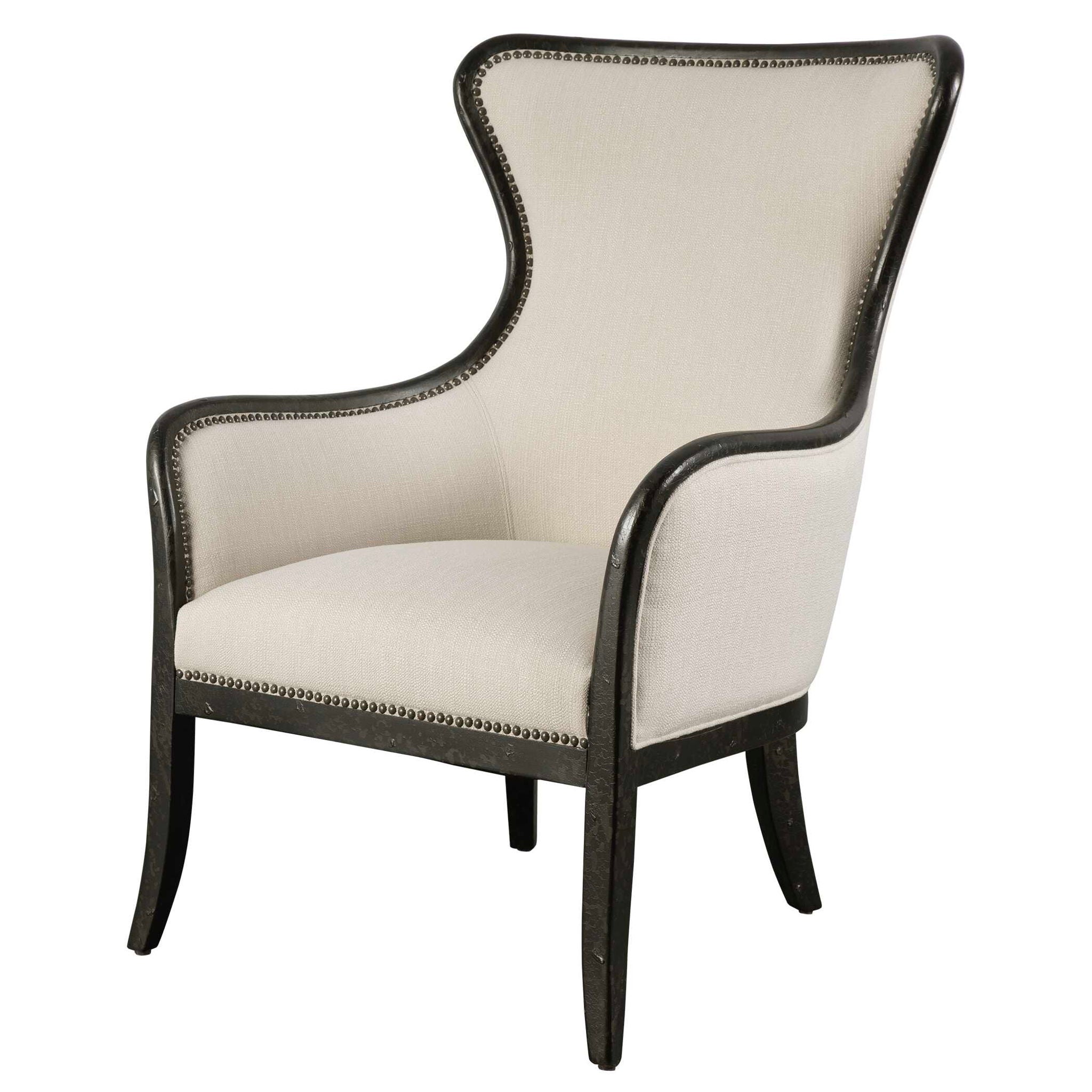 Sandy - Wing Back Armchair - Beige & Dark Brown