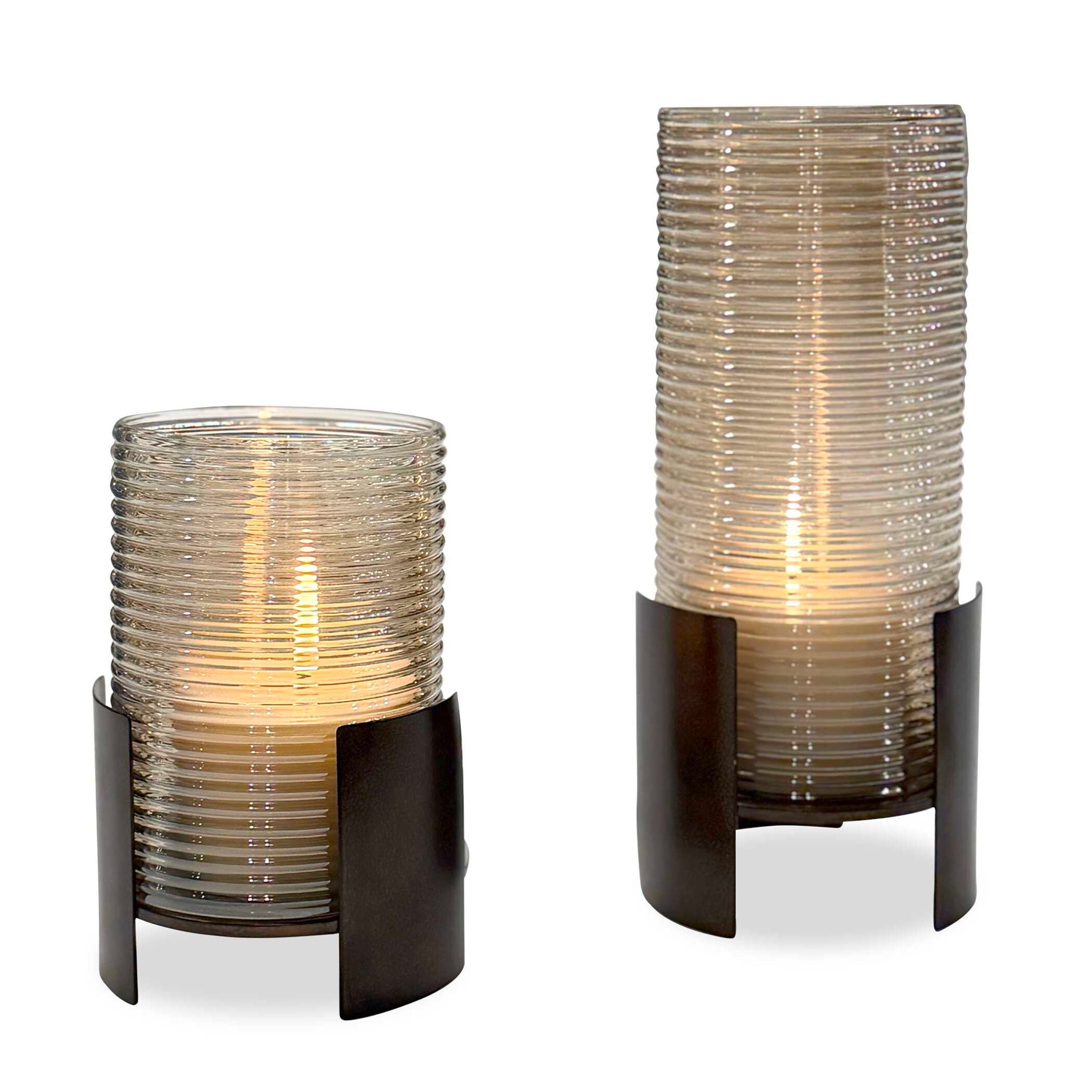 Fluted Fire - Cylinder Candleholders (Set of 2) - Bronze