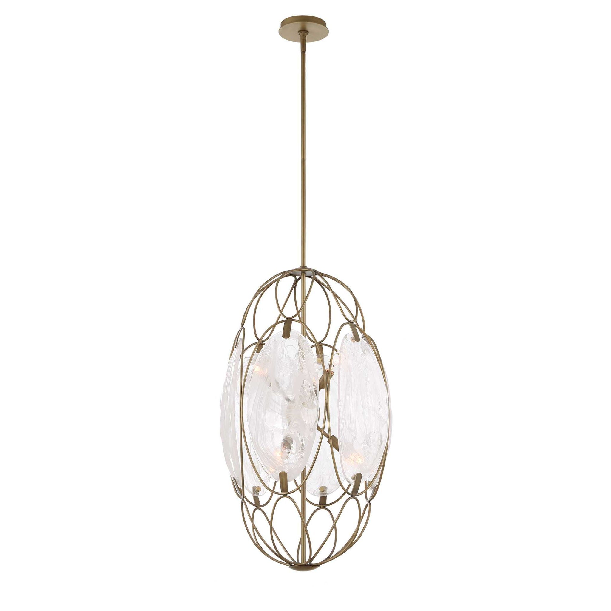 Valencia - 6 Light Glass Panel Pendant - Gold / White