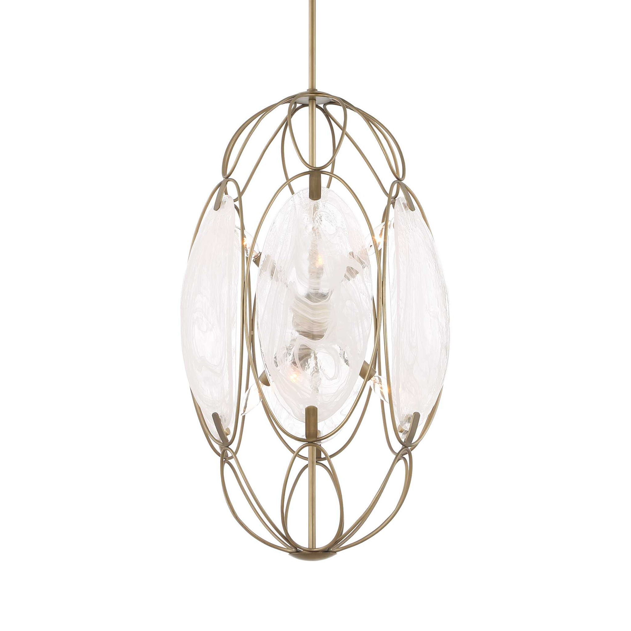 Valencia - 6 Light Glass Panel Pendant - Gold / White