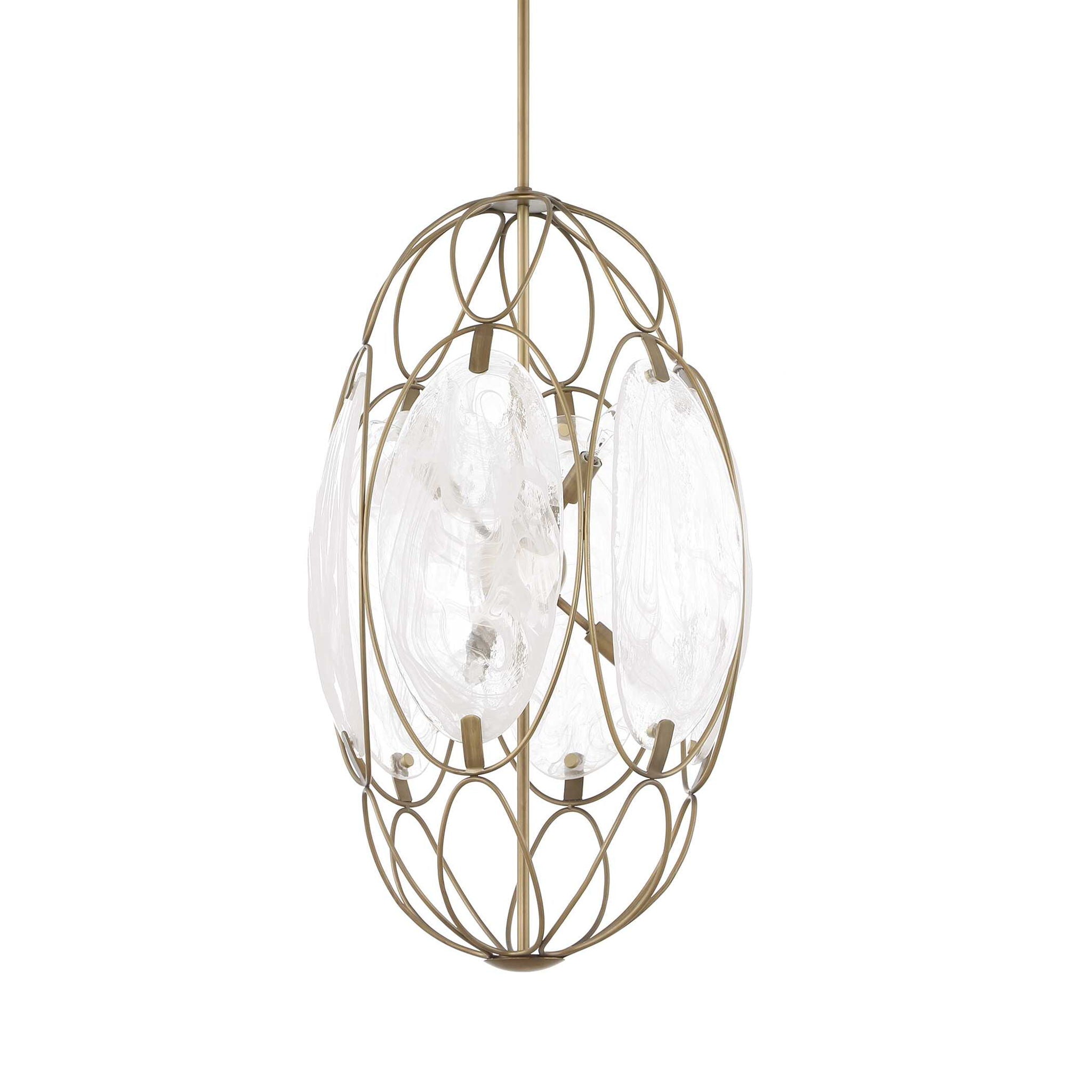 Valencia - 6 Light Glass Panel Pendant - Gold / White