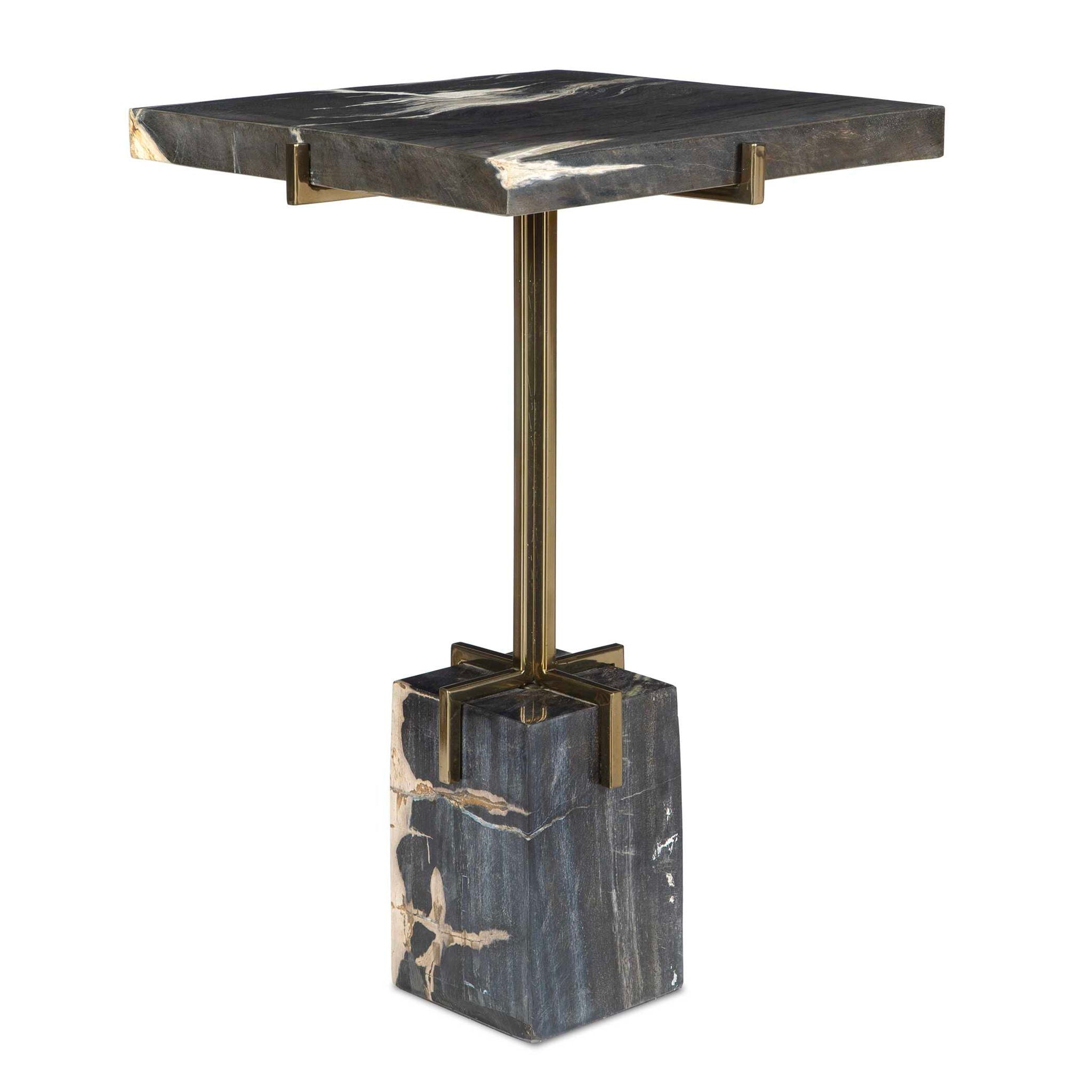Rowman - Petrified Wood Accent Table - Bronze