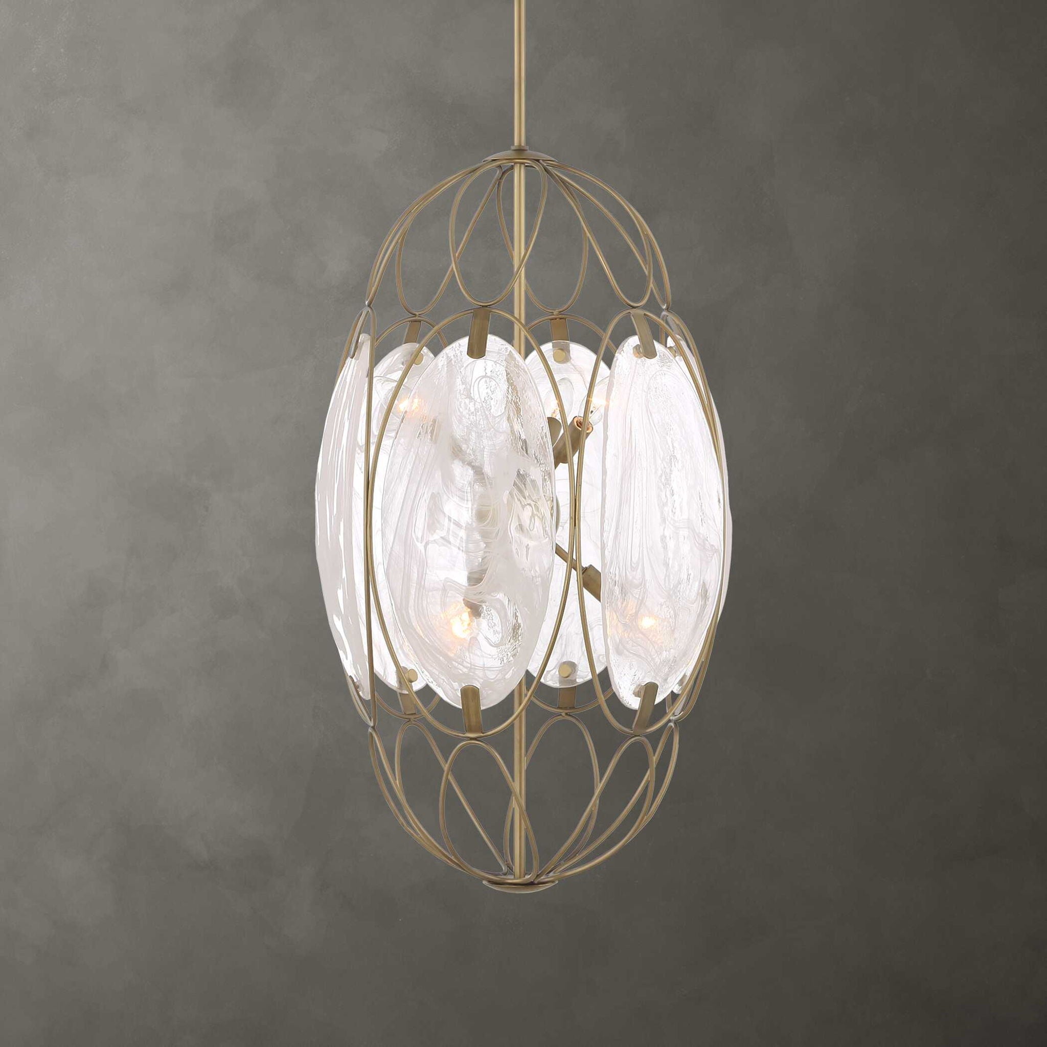 Valencia - 6 Light Glass Panel Pendant - Gold / White