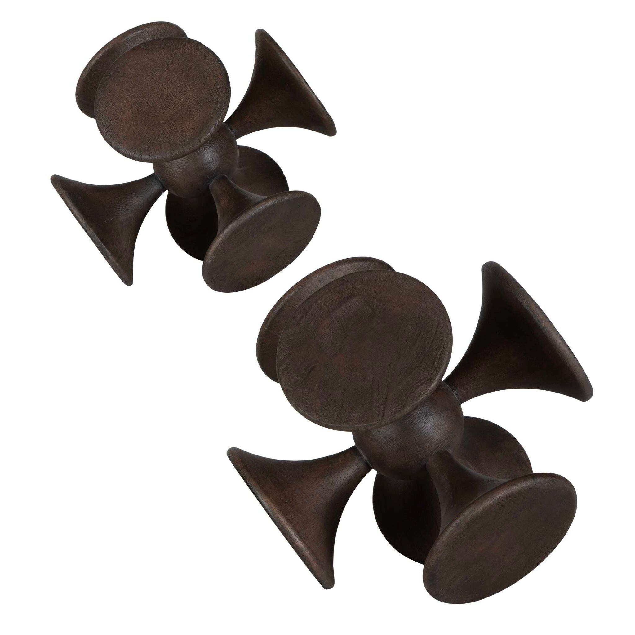 Balanced Harmony - Wooden Sculptures (Set of 2) - Dark Brown