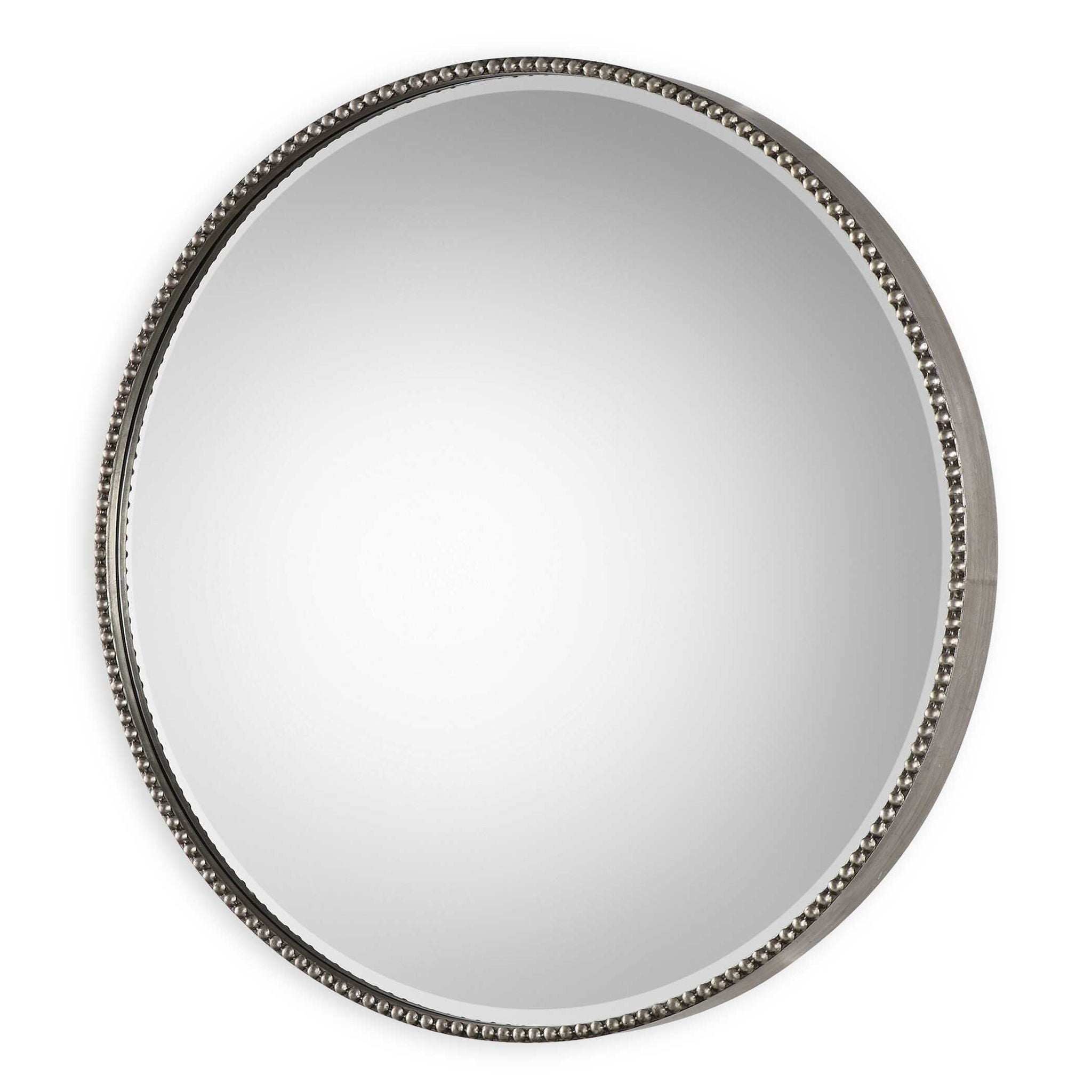 Stefania - Beaded Round Mirror - Pearl Silver